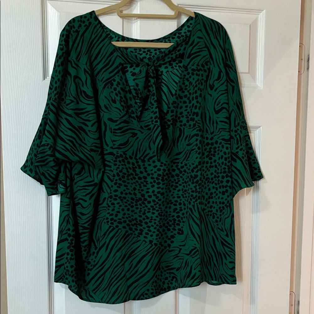 CAbi Green and Black Patterned Blouse